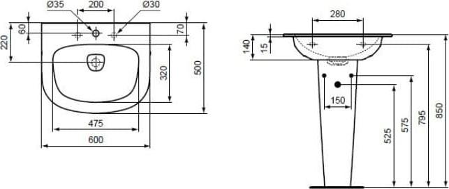 Раковина 60 см Ideal Standard Dea T044601, белый