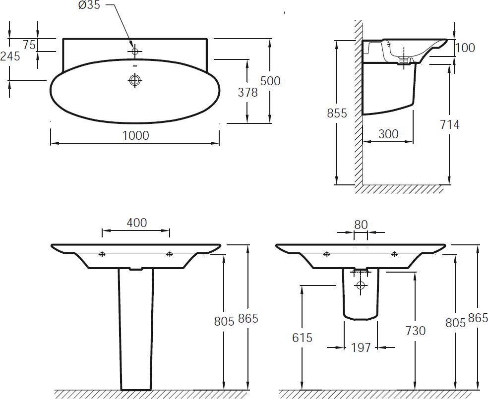 Раковина Jacob Delafon Presquile E4436-00 100 см