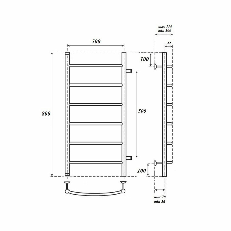 Полотенцесушитель водяной Point PN04558 П6 500x800 с боковым подключением 500, хром