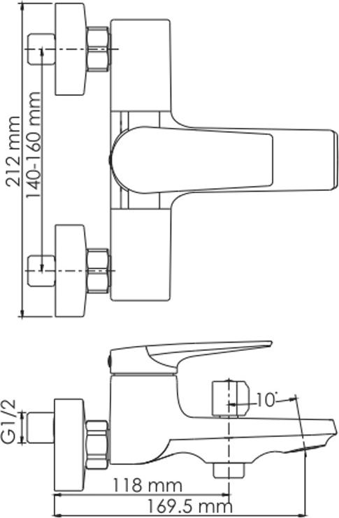 Смеситель для ванны с душем Wasserkraft Glan 6601, черный глянец