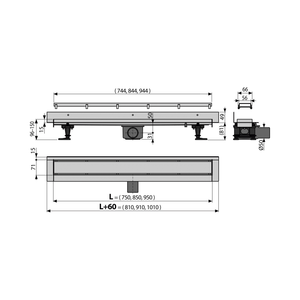 Душевой лоток AlcaPlast APZ23-DOUBLE9-950, хром