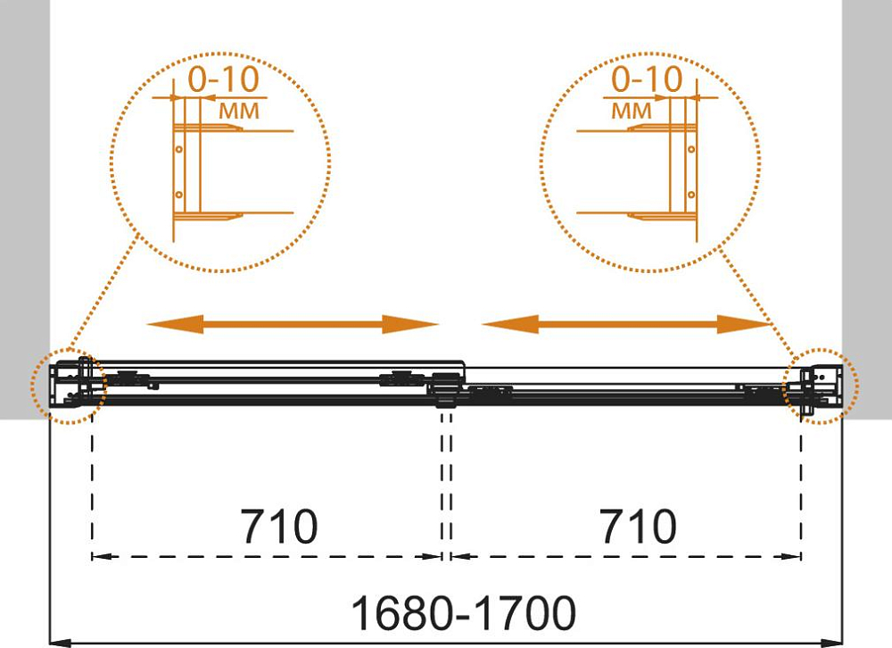 Шторка для ванной Cezares Tandem Soft-VF-2-170/145-P-Cr