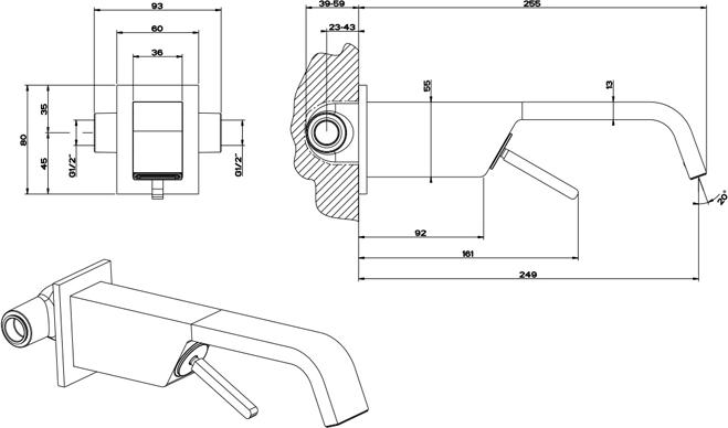 Смеситель для раковины Gessi Rettangolo T 26295#299, черный матовый