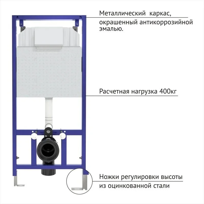 Инсталляция Berges Novum 040216 L6 для подвесного унитаза, кнопка черный глянцевый