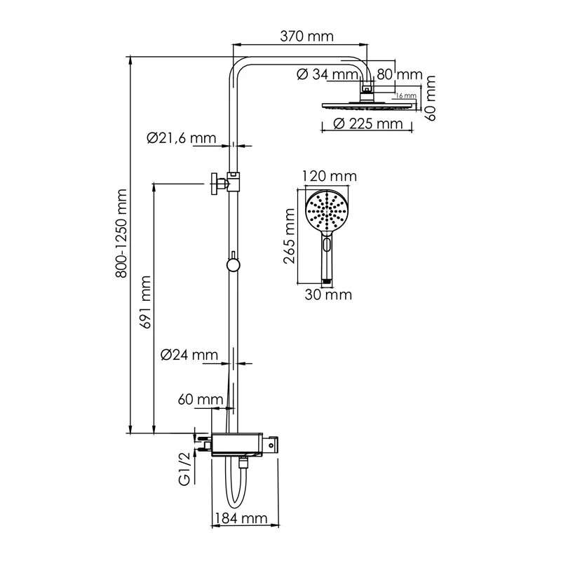 Душевая система WasserKRAFT серия A A113.067.127.CH Thermo хром