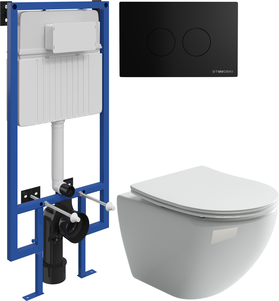 Комплект Унитаз подвесной Ceramicanova Metropol CN4002 безободковый Инсталляция STWORKI Кнопка Хельсинки 500471 черная матовая 43644₽