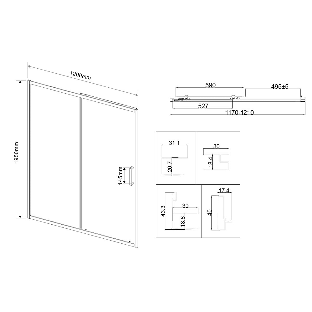 Душевая дверь Vincea City VDS-5CT120CLB 120x195 см, черный, стекло прозрачное