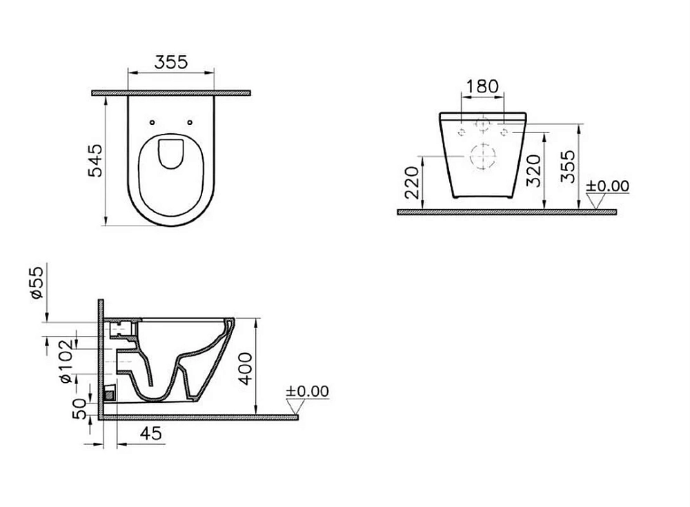 Подвесной унитаз Vitra Integra 7041B003-0075/110-003-019 безободковый, крышка микролифт