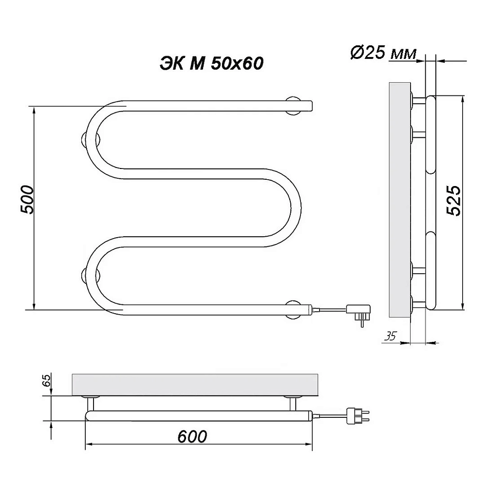 Полотенцесушитель электрический Ника Simple М 50/60 каб хром