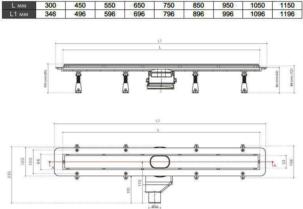 Душевой лоток Pestan Confluo Frameless Line 950 13701207 с решеткой