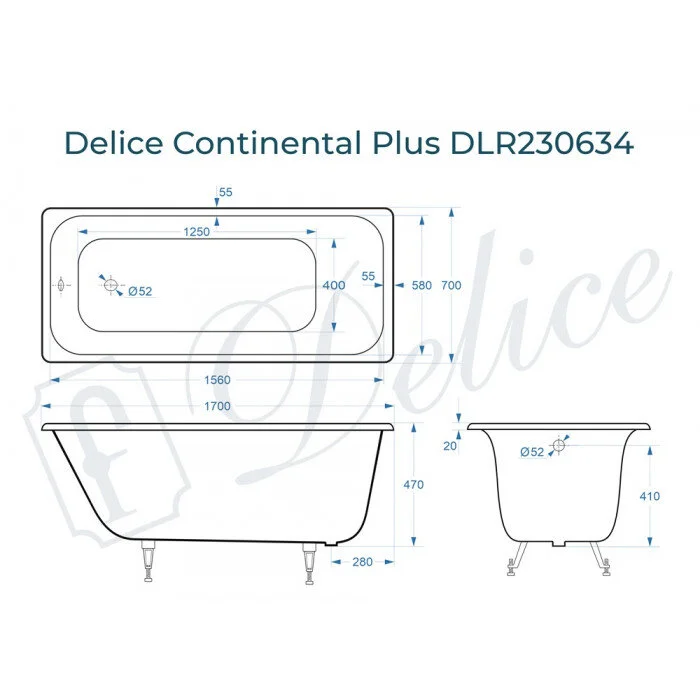 Чугунная ванна Delice Continental Plus DLR230634 белый