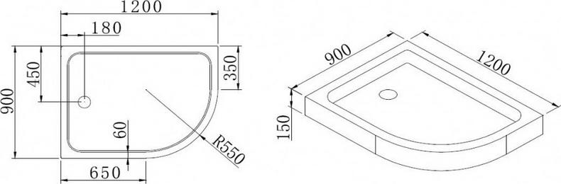 Поддон для душа Cezares Tray R550 120х100 см R