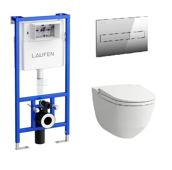 Инсталляция Laufen с безободковым унитазом-биде Laufen Cleanet Riva 8.2069.1.400.000.1, сиденье микролифт клавиша хром, комплект