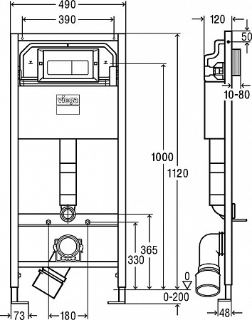 Инсталляция с клавишей смыва Viega Prevista Dry 792824 с унитазом Jaquar Kubix-F KUS-WHT-35953 с сиденьем микролифт