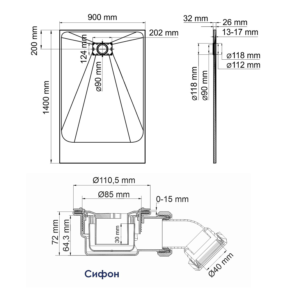 Душевой поддон WasserKRAFT Elbe 74T36 140x90