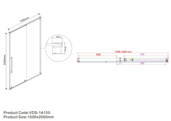 Душевая дверь Vincea Arno VPS-1A150CL 150x200 см, хром, стекло прозрачное