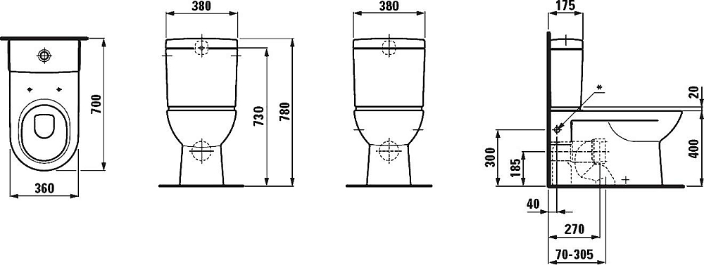 Унитаз-компакт Laufen Pro 2495.8.000.000.1 с бачком .2695.3.000.291.1