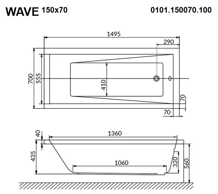 Акриловая ванна Whitecross Wave 0101.150070.100.LINENANO.GL золото, белый