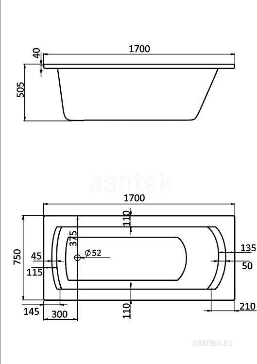 Акриловая ванна Santek Monaco 170x75 1WH111980