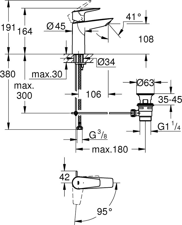 Смеситель для раковины Grohe BauEdge 23759001, хром