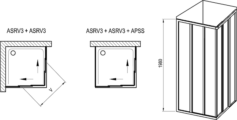 Душевая дверь Ravak Supernova ASRV3-90 198 15V703R2Z1 профиль черный, стекло transparent