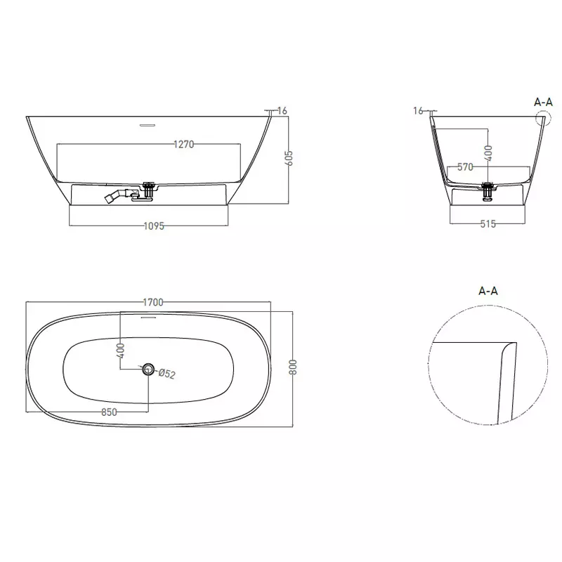 Ванна из искусственного камня Salini Sofia S-Stone 102526MRF 170x80, белый матовый (покраска по RAL)