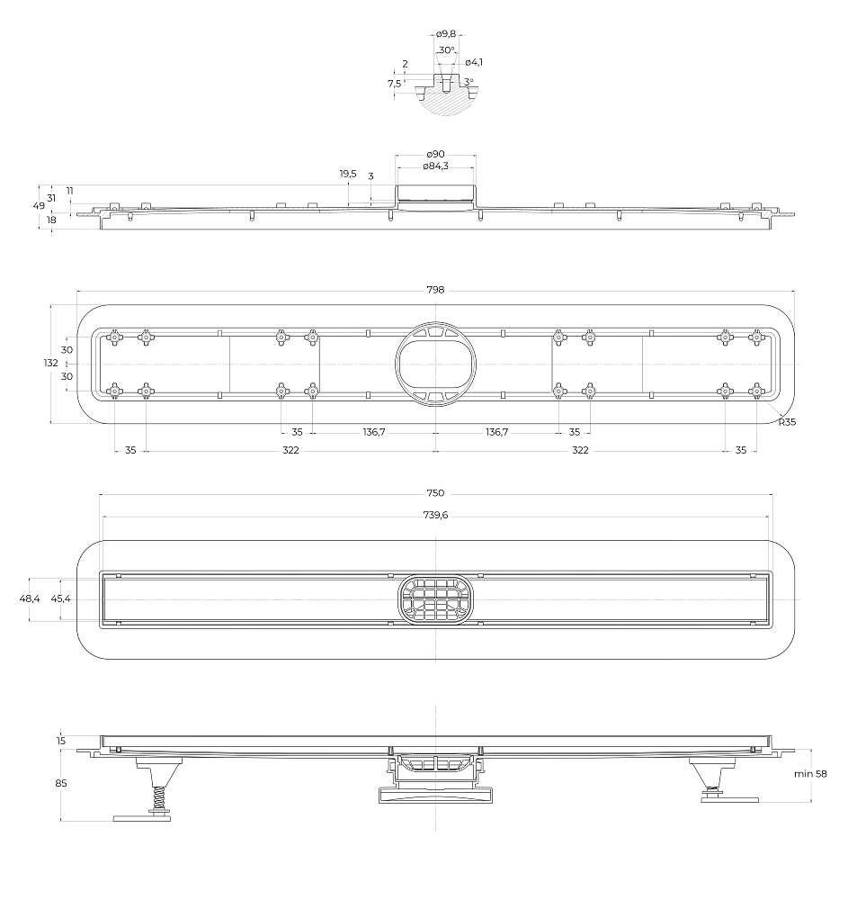 Душевой лоток BelBagno Luce BB-LD-LUCE-80-CR черный