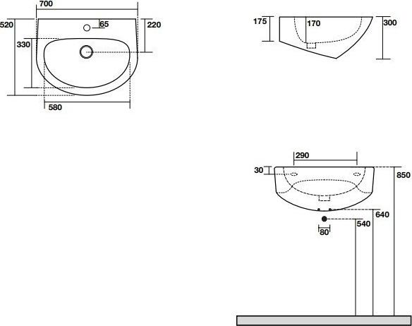 Раковина 70 см Kerasan Aquatech 374001*1