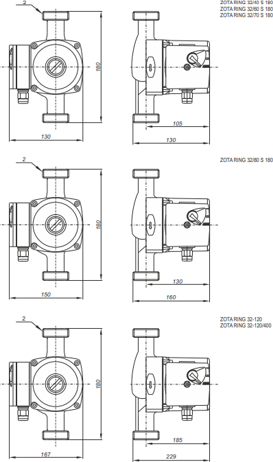 Циркуляционный насос Zota Ring 32/60 S 180 ZR 363006 3302 с гайками