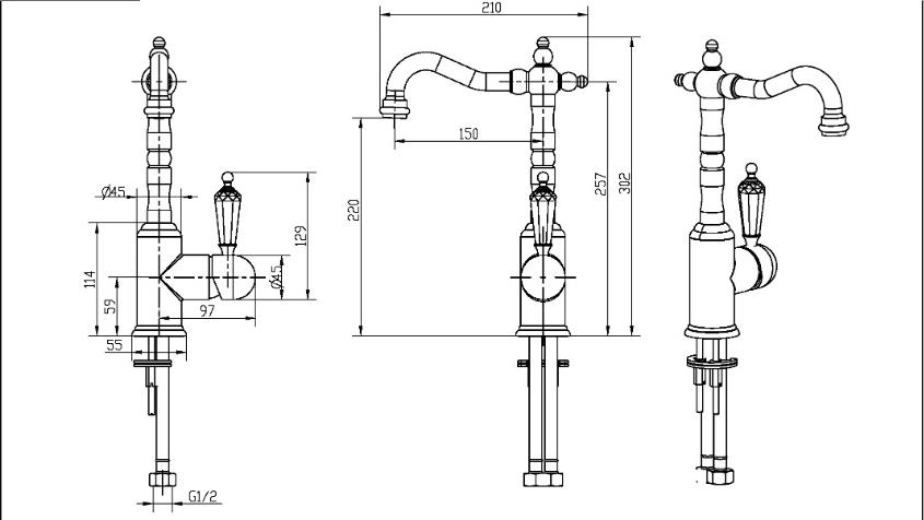 Смеситель для раковины Boheme Imperiale Presente 322, золото