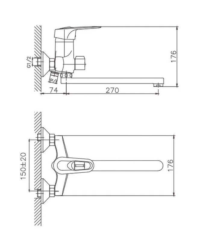 Смеситель для ванны с душем Cron CN04 CN2204 хром