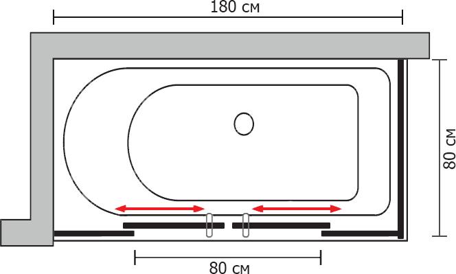 Штора для ванной GuteWetter Slide Part GV-865 левая 180x80 см стекло бесцветное профиль хром