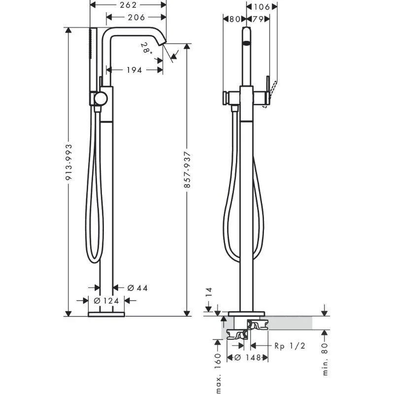 Смеситель для ванны с душем Hansgrohe Tecturis S 73440000 хром