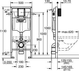 Инсталляция для унитаза Grohe Rapid SL 3в1 119061 клавиша матовый хром