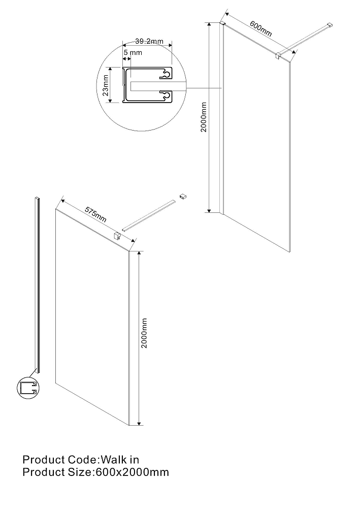 Душевая перегородка Vincea Walk-In VSW-1H600CLB 60 см, черный, стекло прозрачное