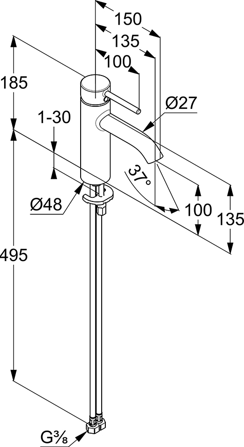 Смеситель для раковины Kludi Bozz 382823976, чёрный