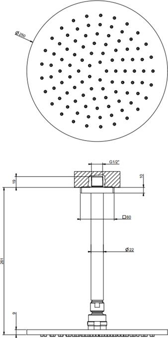 Верхний душ с кронштейном Gessi Rilievo 59152#031, хром