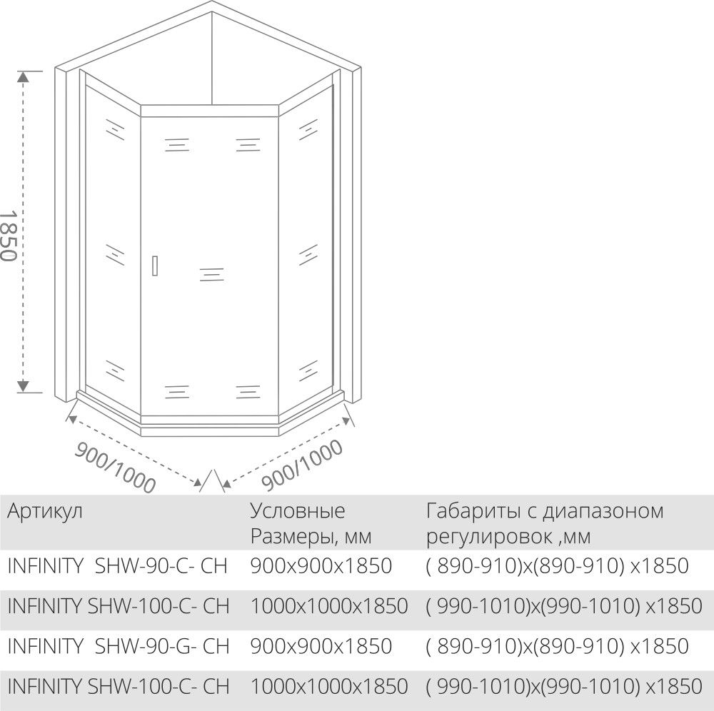 Душевой уголок 100х100 см Good Door Infinity SHW-100-C-CH ИН00076 стекло прозрачное