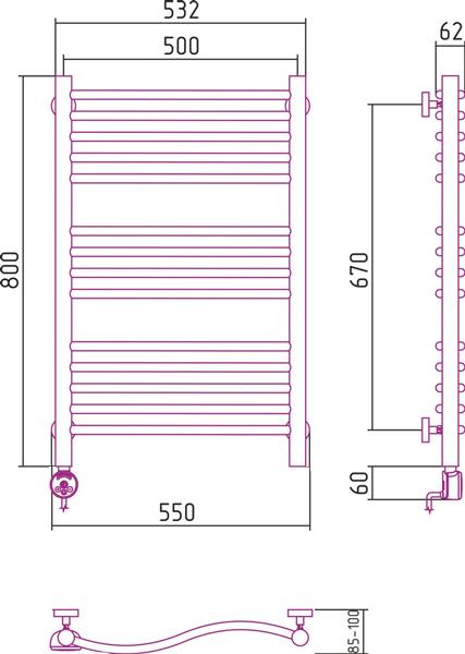 Полотенцесушитель электрический Сунержа Флюид 80x50 L