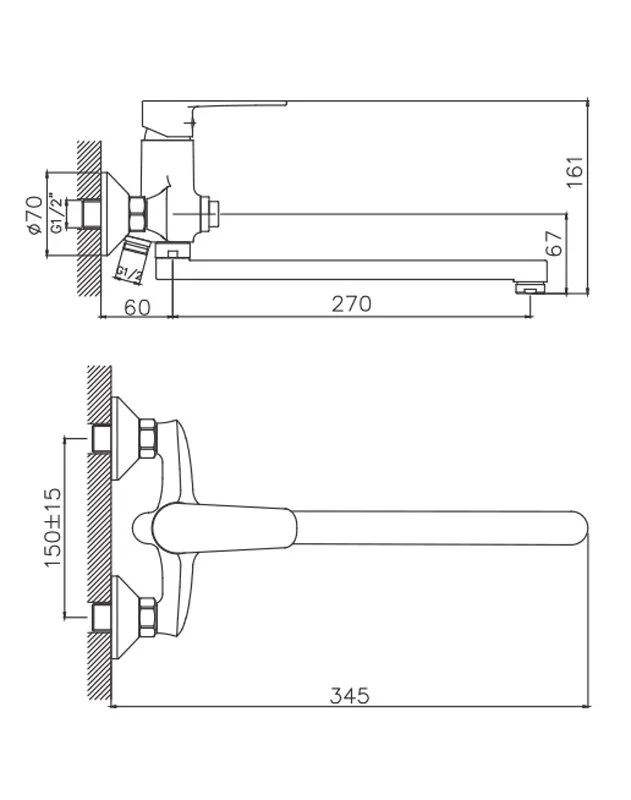 Смеситель для ванны с душем Cron CN523 CN22523 хром