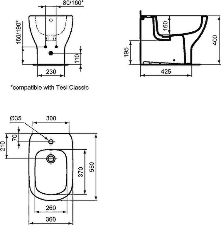 Биде напольное Ideal Standard Tesi T456901, белый