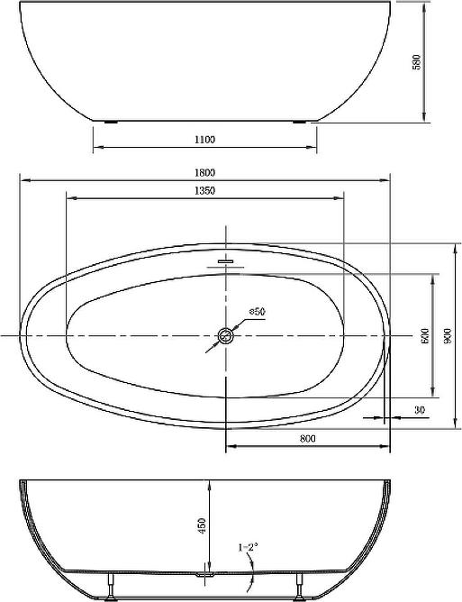 Акриловая ванна Vincea 180x90 VBT-422-1800 без гидромассажа