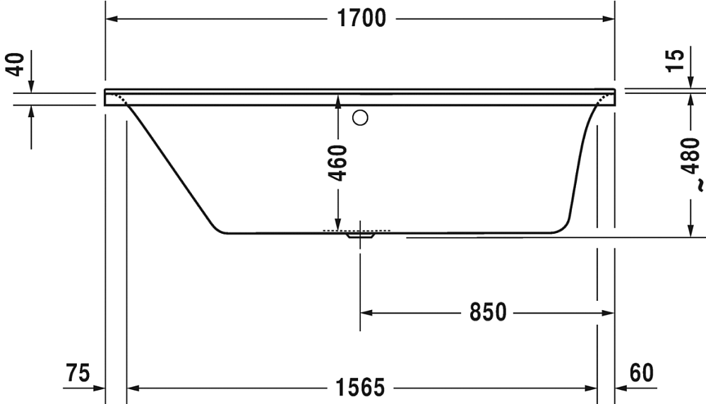 Акриловая ванна Duravit P3 Comforts 170x70 700373 с ножками 790100