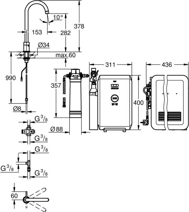 Смеситель для кухонной мойки Grohe Blue 31302DC1 суперсталь