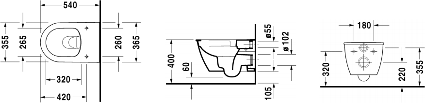 Подвесной унитаз Rimless Duravit Darling new 2557090000 безободковый