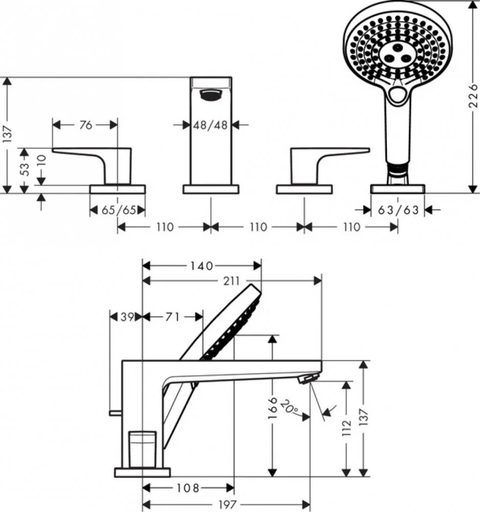 Смеситель для ванны с душем Hansgrohe Metropol 32553000 хром