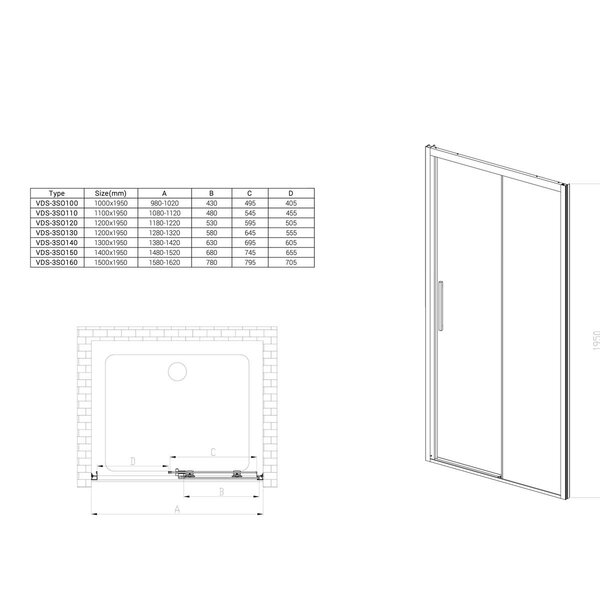 Душевая дверь Vincea Soft VDS-3SO150CL 150x195 см, хром, стекло прозрачное