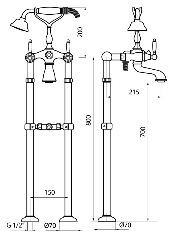 Смеситель для ванны с душем Webert Dorian DO720801010 золото