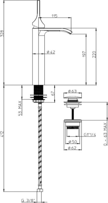 Смеситель для раковины Bossini Apice E89602.073, черный матовый