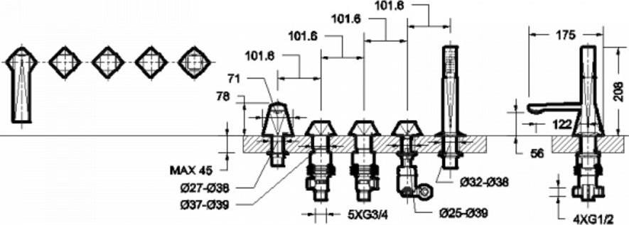 Смеситель на борт ванны Bravat Diamond F518102G-DE GOLDEN, золото